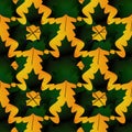 Seamless pattern in autumn colors made of maple leaves, dark green and orange tiled texture, in vector Royalty Free Stock Photo