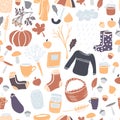Seamless Pattern Autumn Doodle Symbols