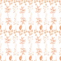 Seamless pattern of Autumn fall leaves,  natural branches, beige herbs, hand drawn  watercolor. Beautiful elegant background, Royalty Free Stock Photo