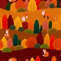 Seamless pattern autumn forest, bright ornament