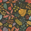 Seamless pattern.Autumn leaves and berryes.