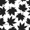 Seamless Pattern Autumn Leaves Black Silhouettes Royalty Free Stock Photo