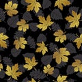 Seamless pattern with autumn leaves on dark background,for decorative,apparel,fashion,fabric,textile,print or wallpaper