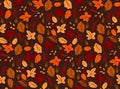 Seamless pattern with autumn leaves hand drawn in simple flat style on black background. Cute foliage vector illustration. Fall Royalty Free Stock Photo