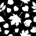 Seamless pattern of autumn leaves isolated on a black background. Royalty Free Stock Photo