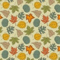 Seamless pattern with autumn leaves with line style Vector illustration background Royalty Free Stock Photo