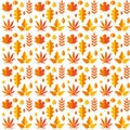 Seamless pattern with autumn leaves of oak, Rowan, birch, maple in orange, red and yellow colors in vector. Perfect for Wallpaper Royalty Free Stock Photo