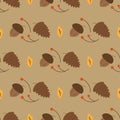 Seamless pattern. Autumn leaves, rowan, acorns, cones vector illustration