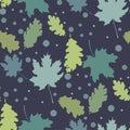 Seamless pattern with autumn leaves silhouettes and dots