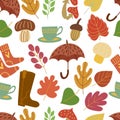 Seamless pattern with autumn leaves, umbrellas Royalty Free Stock Photo