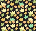 Seamless pattern of autumn leaves. Vector endless background of fall maple leaves in seasonal colors. Royalty Free Stock Photo