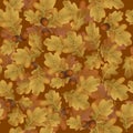 Seamless pattern of autumn oak leaves with brown acorns