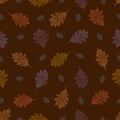 Seamless pattern from autumn vintage leaves of northern red oak on a brown background