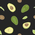 Pattern with avocado on a black background. Royalty Free Stock Photo