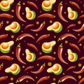 Seamless pattern with an avocado and chili peppers Royalty Free Stock Photo