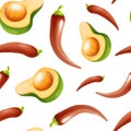 Seamless pattern with an avocado and chili peppers Royalty Free Stock Photo