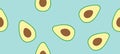 seamless pattern of avocado, green fruits isolated on a delicate turquoise background