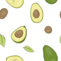 Seamless pattern with avocado on a white background. Royalty Free Stock Photo