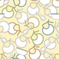 Seamless pattern of baby bibs and tableware . Baby food. For the design of fabrics and menus