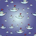 Seamless pattern with baby boat