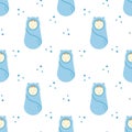 Seamless Pattern Baby Boy. Blue on white. Vector illustration for wallpaper, background or backdrop, textile Royalty Free Stock Photo