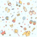 Seamless pattern with baby care items Royalty Free Stock Photo