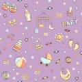 Seamless pattern with baby care items