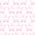 Seamless pattern baby carriage for doughter. Baby girl wallpaper. Pink textile. Royalty Free Stock Photo