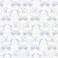 Seamless pattern baby carriage for son. Baby boy wallpaper. Royalty Free Stock Photo