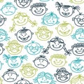 Seamless pattern of baby cartoon faces