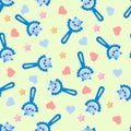 Seamless pattern with baby cat rattle. Children\'s pattern on textiles. Gentle children\'s yellow background Royalty Free Stock Photo
