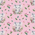 Seamless pattern with a baby elephant. background Watercolor cartoon elephant tropical animal illustration. Jungle Royalty Free Stock Photo