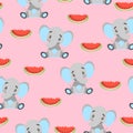 Seamless pattern baby elephants and red watermelon Royalty Free Stock Photo