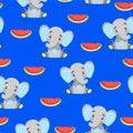 Seamless pattern baby elephants and red watermelon Royalty Free Stock Photo