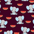 Seamless pattern baby elephants and red watermelon Royalty Free Stock Photo