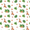 Seamless pattern of baby fox and cloudberry on a white background. Watercolor hand drawn illustration. Ideal for Royalty Free Stock Photo