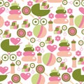 Seamless Pattern for Baby Girl. Kids Staff in Pink and Green Royalty Free Stock Photo