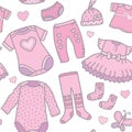 Seamless pattern baby girls clothes