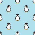 Seamless pattern Baby Penguin standing on sky blue background.