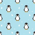 Seamless pattern Baby Penguin standing on sky blue background.