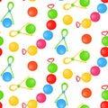 Seamless pattern of baby rattles. Bright multi-colored rattles Royalty Free Stock Photo