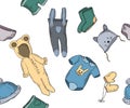 Seamless pattern with baby sketches of clothes