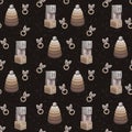 Seamless pattern with baby teether, pyramid and cubes