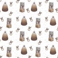 Seamless pattern with baby teether, pyramid and cubes