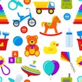 Seamless patterns with baby toys. Vector illustration.