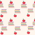 Seamless pattern back to school with books and apples. Vector illustration Royalty Free Stock Photo