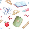 Seamless pattern. Back to school. Hand-drawn background with school supplies and creative elements Royalty Free Stock Photo
