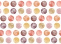 Seamless pattern background with abstract watercolor textured round circles in trendy autumn colors - brown, red, orange, yellow. Royalty Free Stock Photo