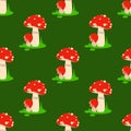 Seamless pattern background amanita mushrooms dangerous set vector poisonous season toxic fungus food illustration. Royalty Free Stock Photo