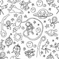 Seamless pattern background Astronaut in Space kids hand drawing set illustration isolated on white Royalty Free Stock Photo